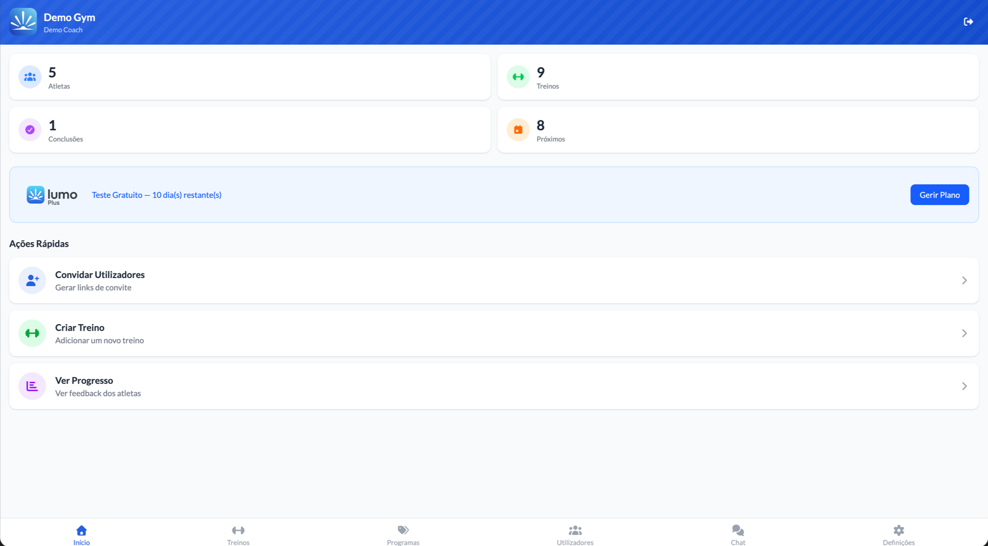Dashboard do Treinador