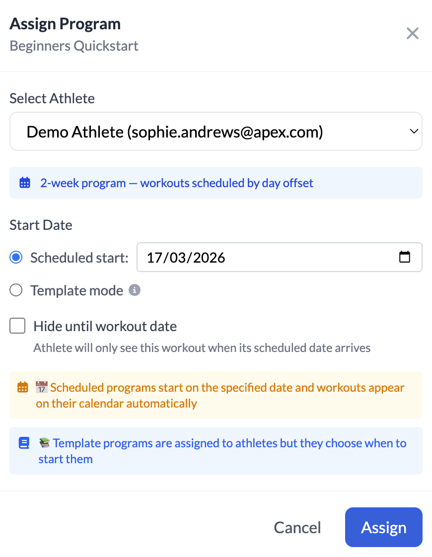 Assign from program view