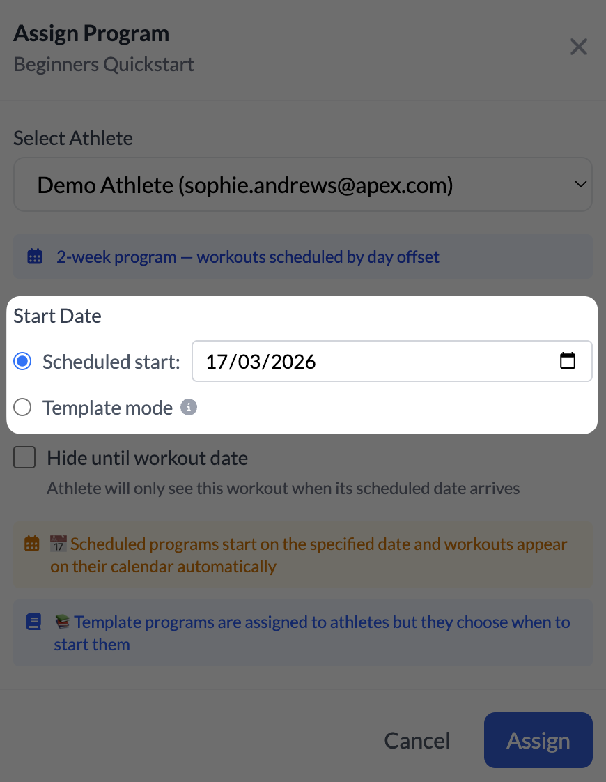 Scheduled start assignment