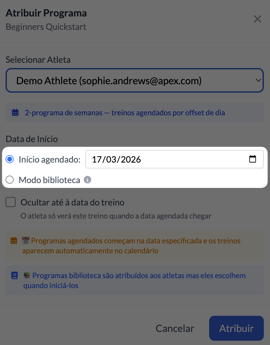 Início Agendado do Programa