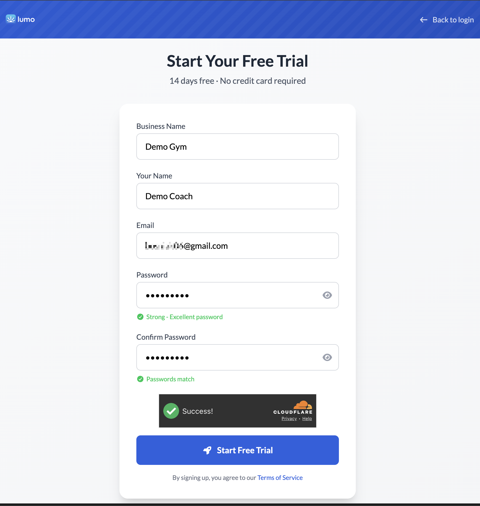 Lumo registration form