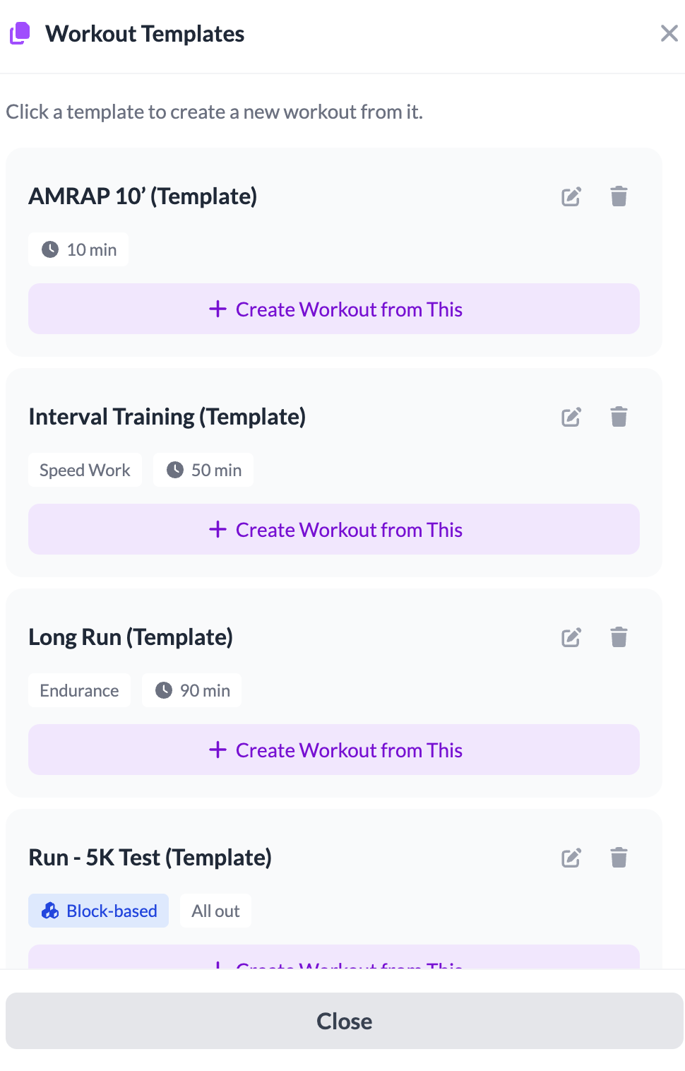 Workout templates